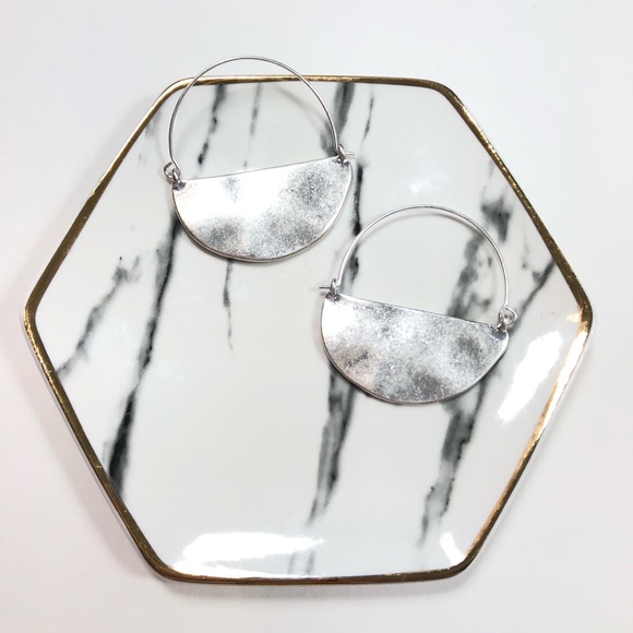 Silver Hammered Half Circle Wire Boutique Earrings - Picture 2 of 5